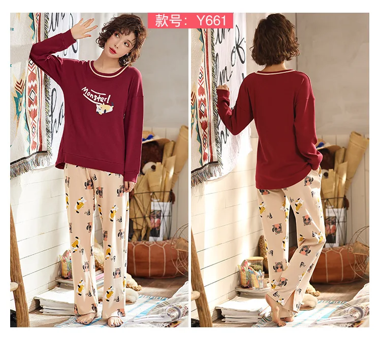 Women Pajamas Set Spring Autumn New Thin Cartoon Printed Long Sleeve Cute Sleepwear Casual Homewear Female Pyjamas