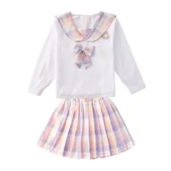 Meninas estilo universitário saia plissada 2021 verão crianças jk uniforme saias xadrez grandes estudantes da escola camisola casaco camisa saia