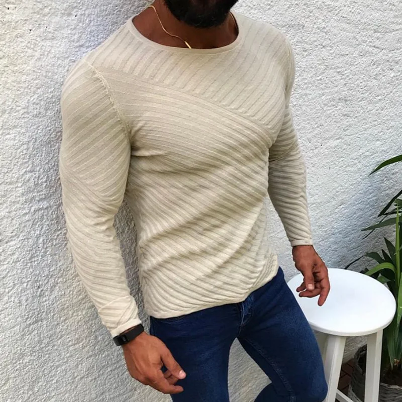 

SHUJIN 2019 Mens Slim Fit Casual Sweater Personality fashion Woven stitching pullover Thick sweater male clothes Autumn Winter
