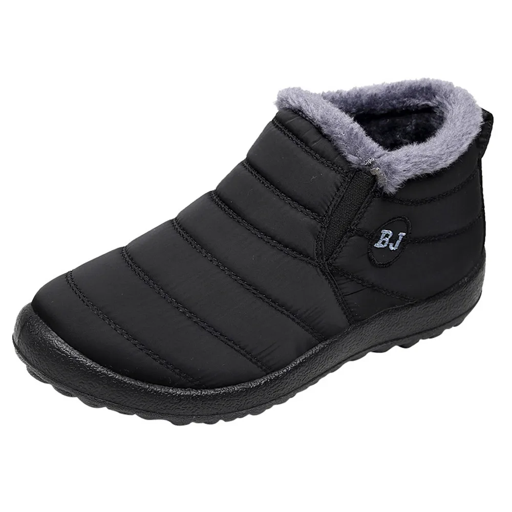 SAGACE/зимние ботинки; Женские однотонные Теплые ботильоны для женщин; бархатный крой; зимние ботинки на плоской подошве; женская обувь - Цвет: Black