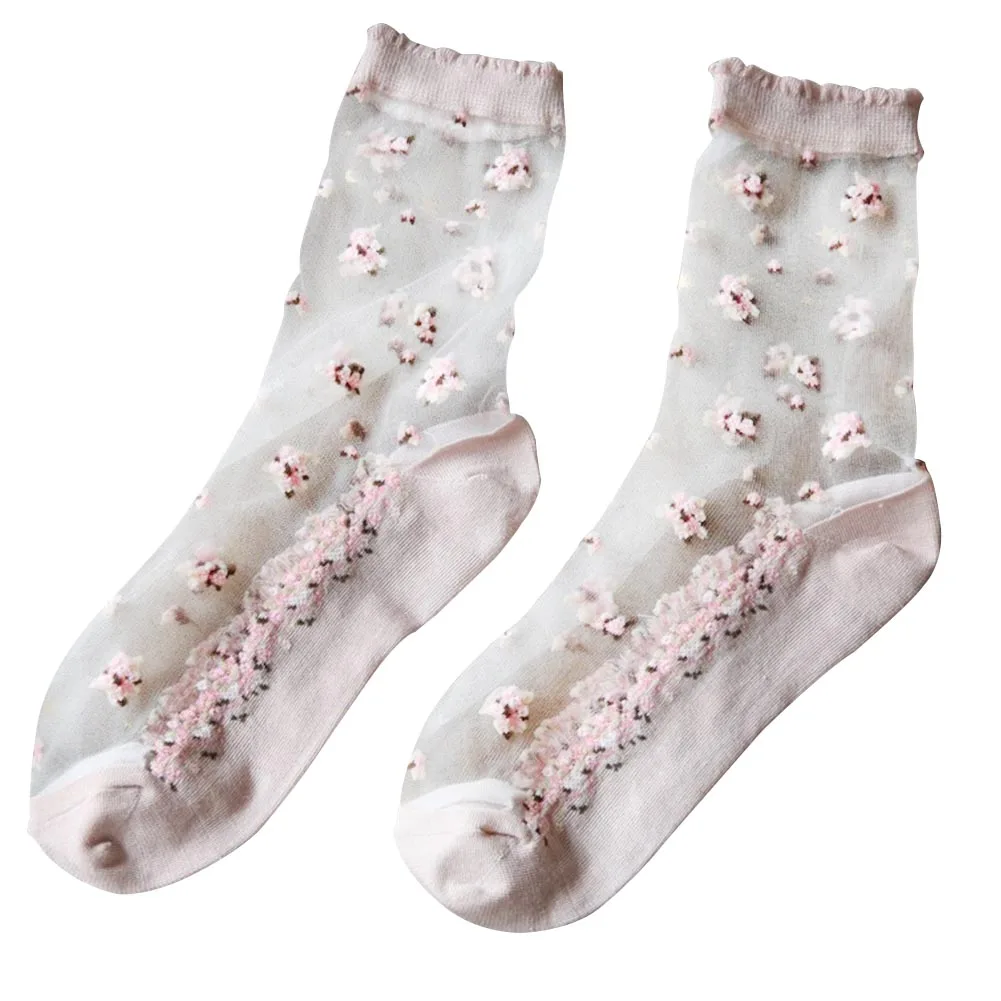 Flesh Pink 5 пары модных детских носков с рисунком «розы» для девочек с цветочным принтом прозрачные эластичные симпатичный с кристаллами шелка летнее кружевное Для женщин носки Короткие Мягкий Сверхтонкий; сезон весна - Цвет: Flesh Pink
