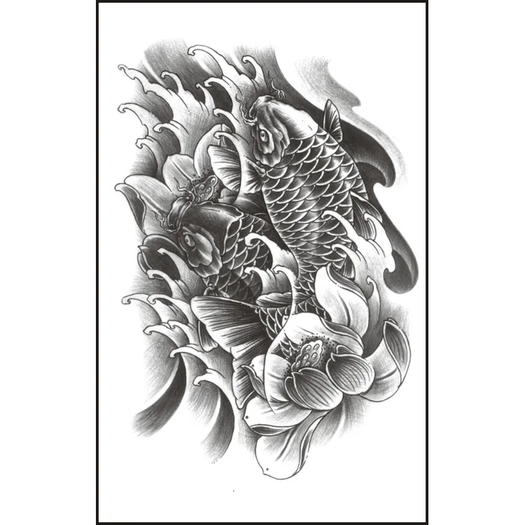 

Fish Sketch Adhesive Transfer Temporary TattoosCool Stickers Fake Decal Art Back Leg Arm for Women Men