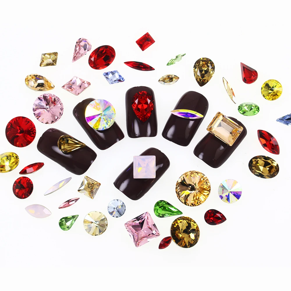 Crystal Glitter Rhinestone 3D Nail Art Decoration Glass nails art Rhinestones Mixed Colors pointback Manicure tools Accessories