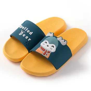 

Cute Elk Cartoon Pair of Lover Slippers Girls Boys Plus Size Bathroom Indoor Wading Quick-drying Flat Shoes Children's Family
