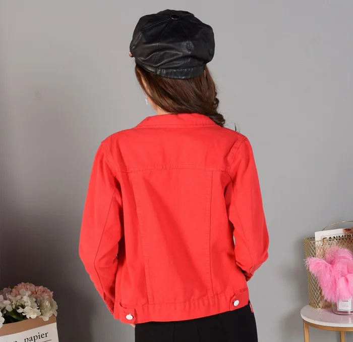 Модная Джинсовая куртка Женская Весенняя 2XL XL Осенняя ручная кисть с длинным рукавом стрейч короткая джинсовая куртка Белый Розовый Пальто