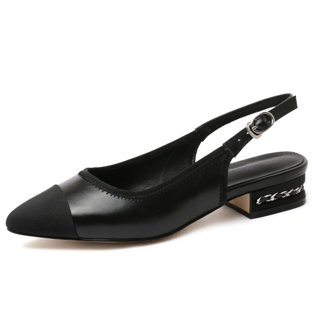 LOVIRS; Изысканные женские босоножки из натуральной кожи; роскошная дизайнерская Летняя обувь с петлей на пятке; элегантная женская обувь для вечеринок и офиса - Цвет: Black