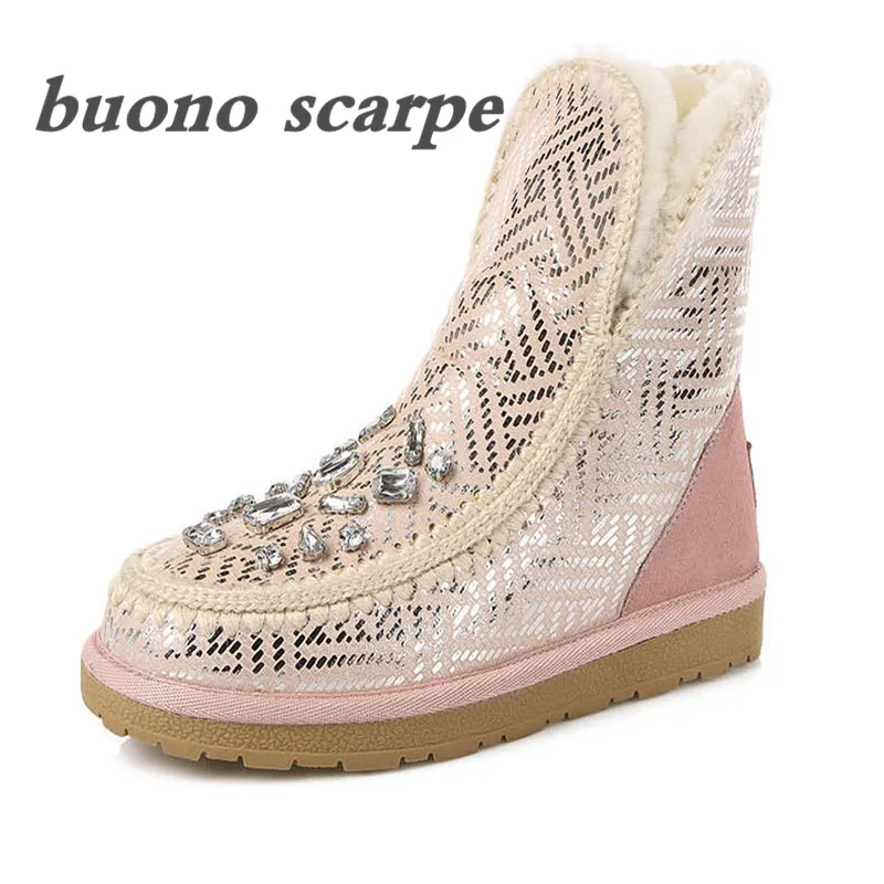 

2019 winter new women's boots casual sequin leather flat snow boots