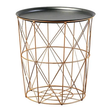 

Modern Gold Round Wire Metal Storage Basket Side Table