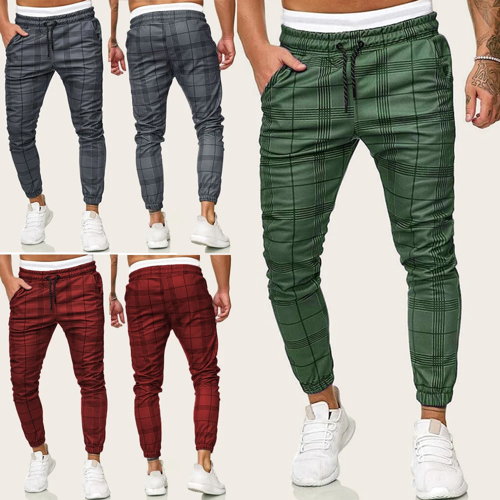 Осенние мужские клетчатые штаны, хип-хоп шаровары для бега, новые мужские брюки, мужские одноцветные штаны с карманами, обтягивающие спортивные штаны, комбинезон