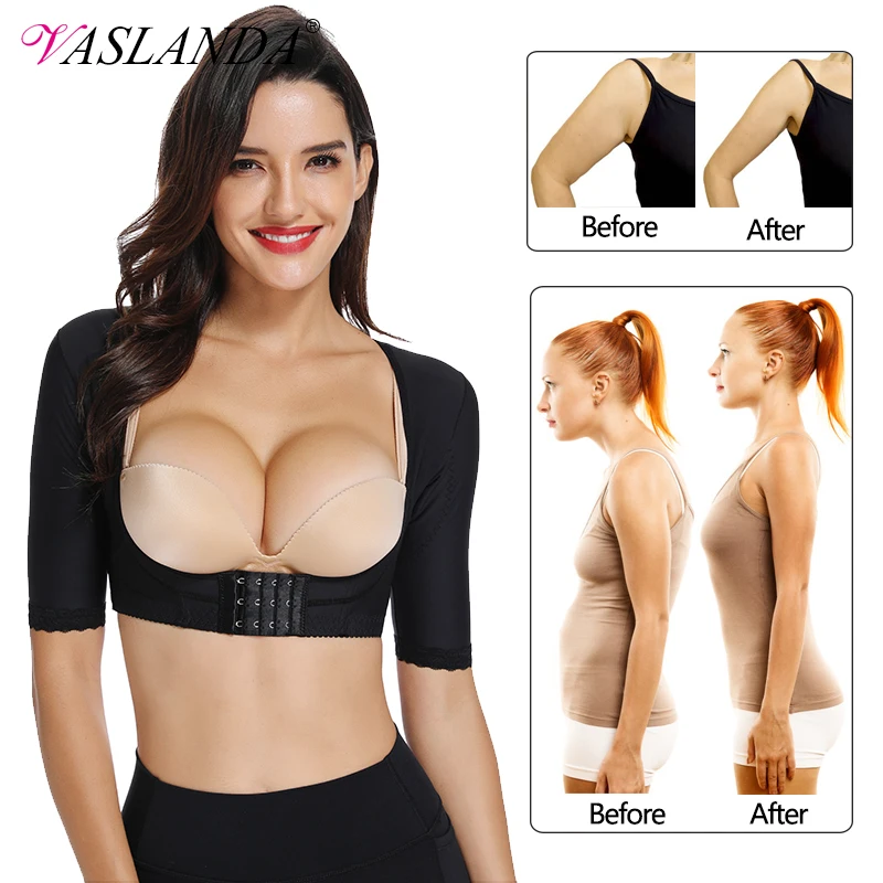 Online VASLANDA brazo Shaper para las mujeres Post quirúrgico Tops brazo de compresión de adelgazamiento fajas postura jorobada Corrector Shaper