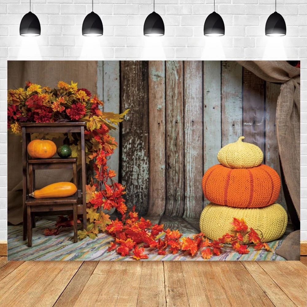 Autumn Farm Barn Pumpkin Flower Wooden Newborn Baby Portrait Backdrop Photography Background Vinyl Photophone Photocall Props |