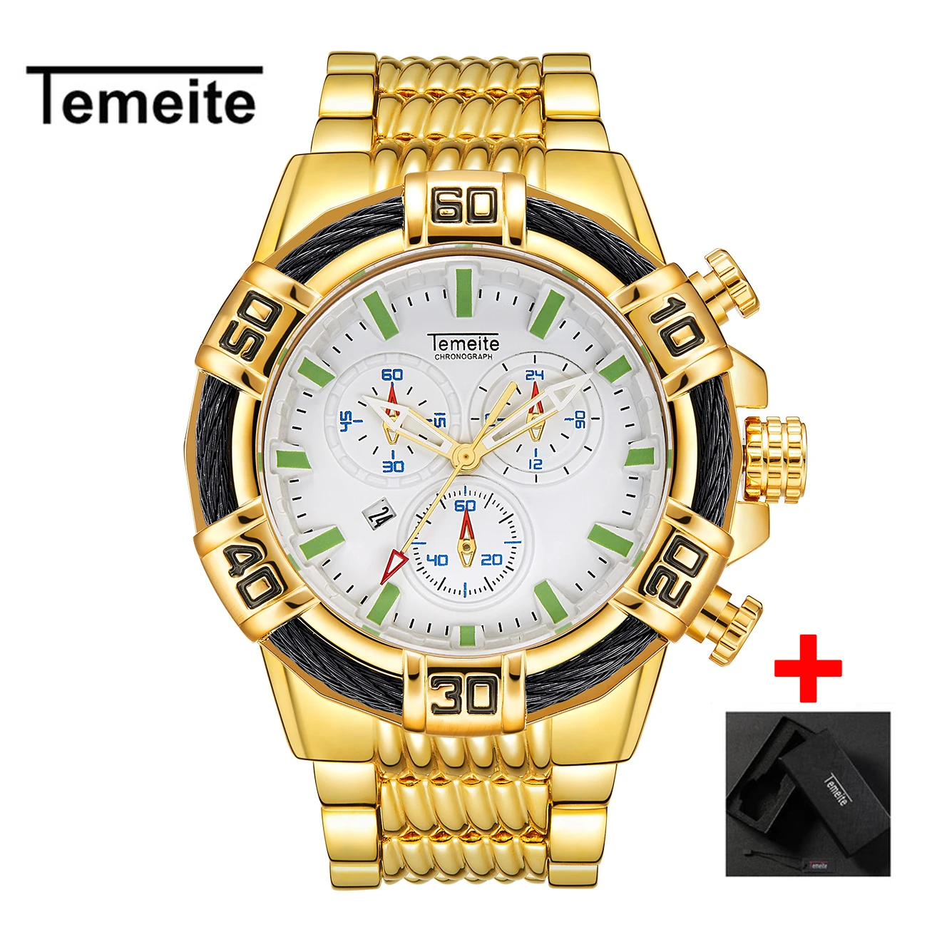 Temeite 11 with box Temeite Топ Бренд роскошные золотые мужские часы аналоговые кварцевые мужские часы спортивные часы для мужчин водонепроницаемые наручные часы Relogio Masculino - Цвет: Temeite 11 with box