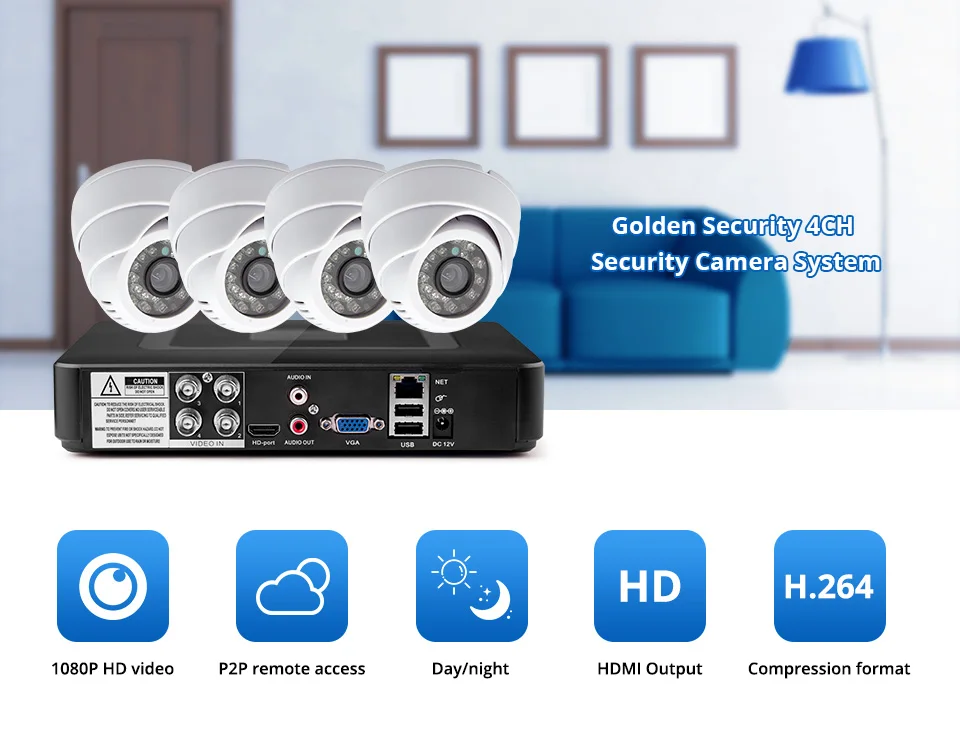 FUERS 2MP 4CH AHD DVR CCTV камера видеонаблюдения Система безопасности для помещений 3000TVL купольная камера видео ночного видения P2P 24 шт. светодиодный 1080P