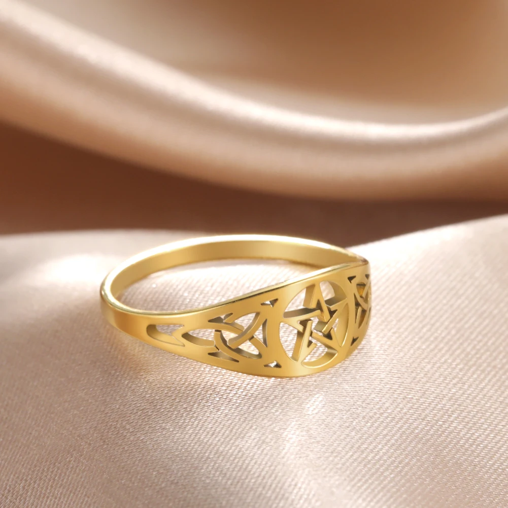 COOLTIME Women Stainless Steel Finger Ring Witch Knot Supernatural Pentagram Celtics Knot Star Amulet Couple Gift