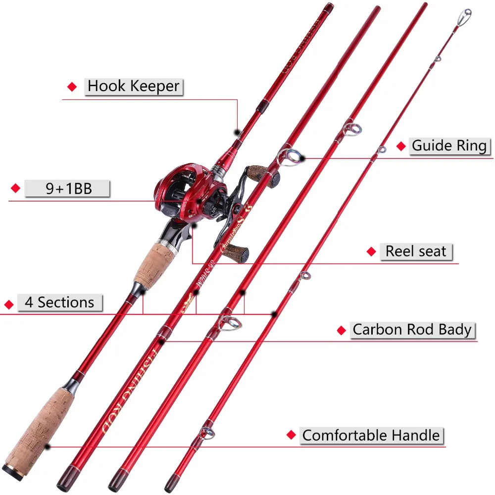 Sougayilang катушка для рыболовной удочки baitcasing Combo-4 секции, 2,1 м, 2,4 м, приманка, удочки, удочка для литья, 9+ 1BB катушки, Casti