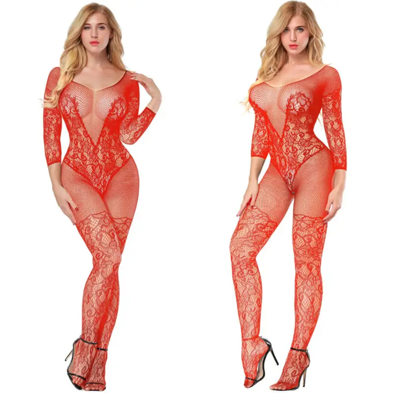 Red Sexy Lingerie Teddies Bodysuit Open Crotch Elasticity Body Stockings