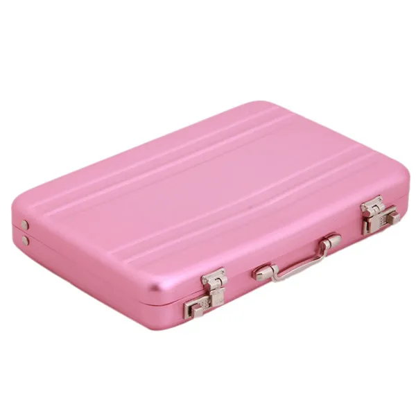 New Business ID Credit Card Holder Travel Suitcase Organizer Wallet Pocket Case Aluminum Metal Box - Цвет: Розовый