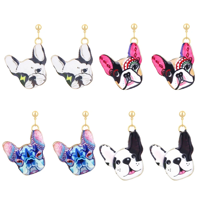 Дизайн, винтажная масляная французская шпилька в виде бульдога, серьги для женщин, милые серьги в виде головы щенка, подарок для девочек, женские ювелирные изделия