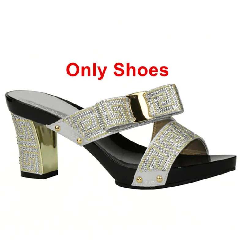 Silver shoes only Последний черный Цвет обувь для вечеринок и комплекты с сумкой, декорированные Стразы в африканском стиле Для женщин итальянские туфли в комплекте Свадебный комплект с сумочкой и вечерние - Цвет: Silver shoes only