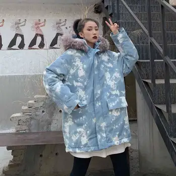 

2019 New Winter Coats Harajuku Women Loose Hooded Pocket Thick Parkas Zipper Camouflage Warm Chaqueta Korean Ins Mujer