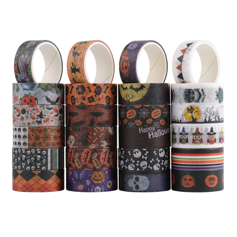 24 Rolls Halloween Washi Tapes Pumpkin Bat Skull Patterns for Adults Kids DIY Art Craft Gift Wrapping | Дом и сад