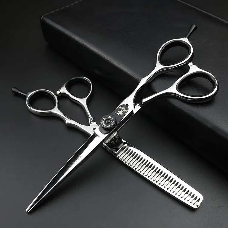 6 дюймов серебряные японские 440C режущие и истонченные ножницы салонный инструмент для укладки парикмахерские профессиональные ножницы для волос и бритвенный набор - Цвет: Cutting and thinning