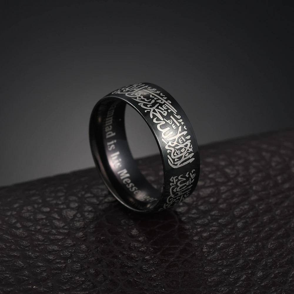 4 Color Arabic Islamic Scripture 8MM Stainless Steel Muslim Prayer Band Ring for Unisex Religious Jewelry Anillo Masculino finger rings stainless steel rings