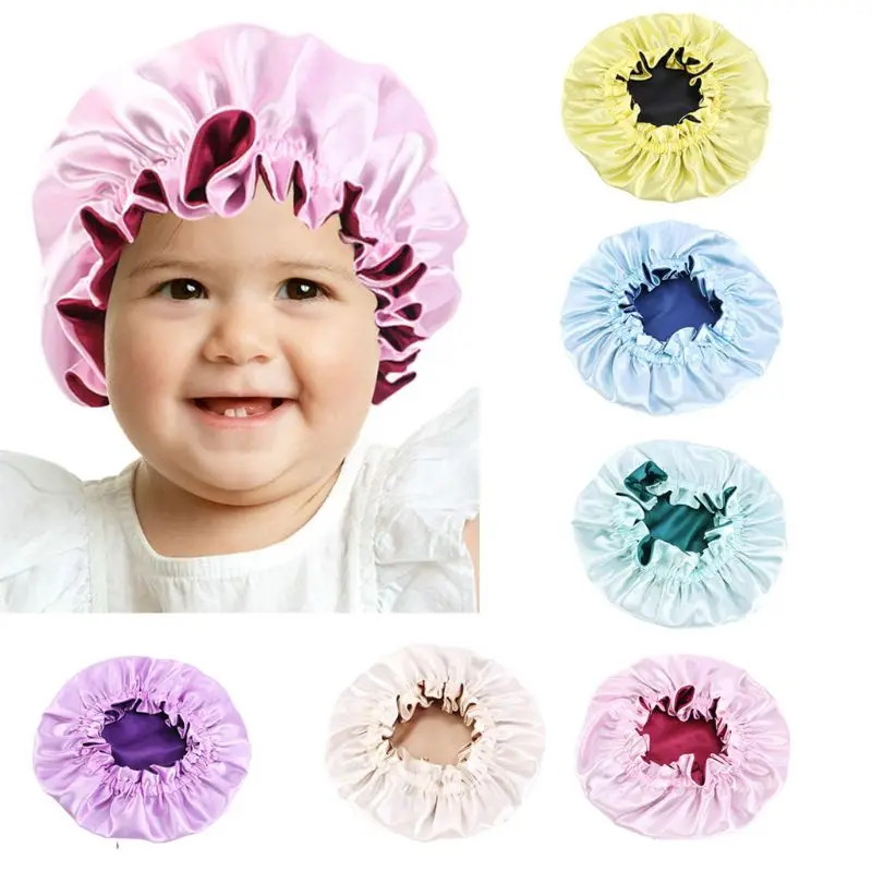 Baby Silky Satin Bonnet Double Layer Adjustable Sleep Cap Girl Night Turban Children Solid Headwear Cute Hat Fashion Hair Wear