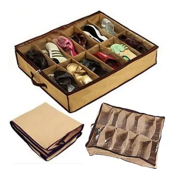 

12 Cells Transparent Non-woven Fabric Storage Shoe Bag Box Durable Home Shoe Storage Organizers Household Storage Products &