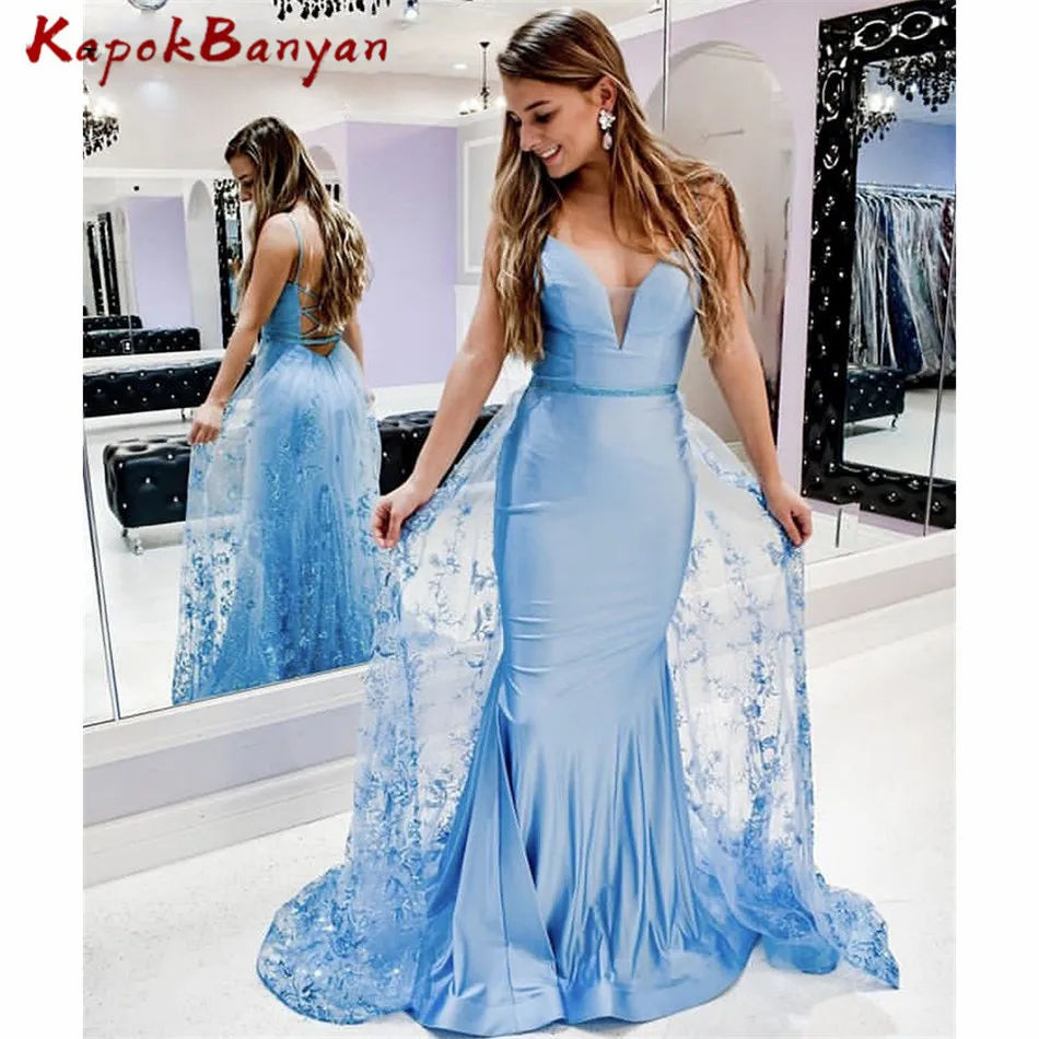 

Sweetheart Lace-up Mermaid Evening Dress Lace Tulle Sweep Train Formal Party Gown Open Back Vestiti Da Sera