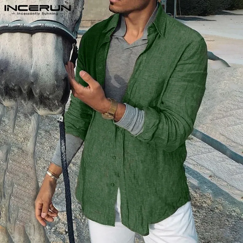 

Men Pockets Chemise Loose Buttons Blusas INCERUN 2020 Mens Solid Color Shirts Fashion Long Sleeve Lapel Camisa Streetwear S-3XL