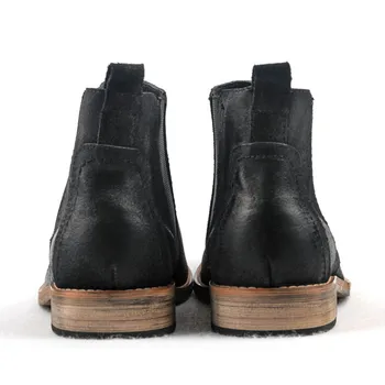 

Quality Brand European Top Winter Mens Cow Genuine Leather Round Toe Slip On New Fashion Low Heel Chelsea Boots Male Ankle Shoes