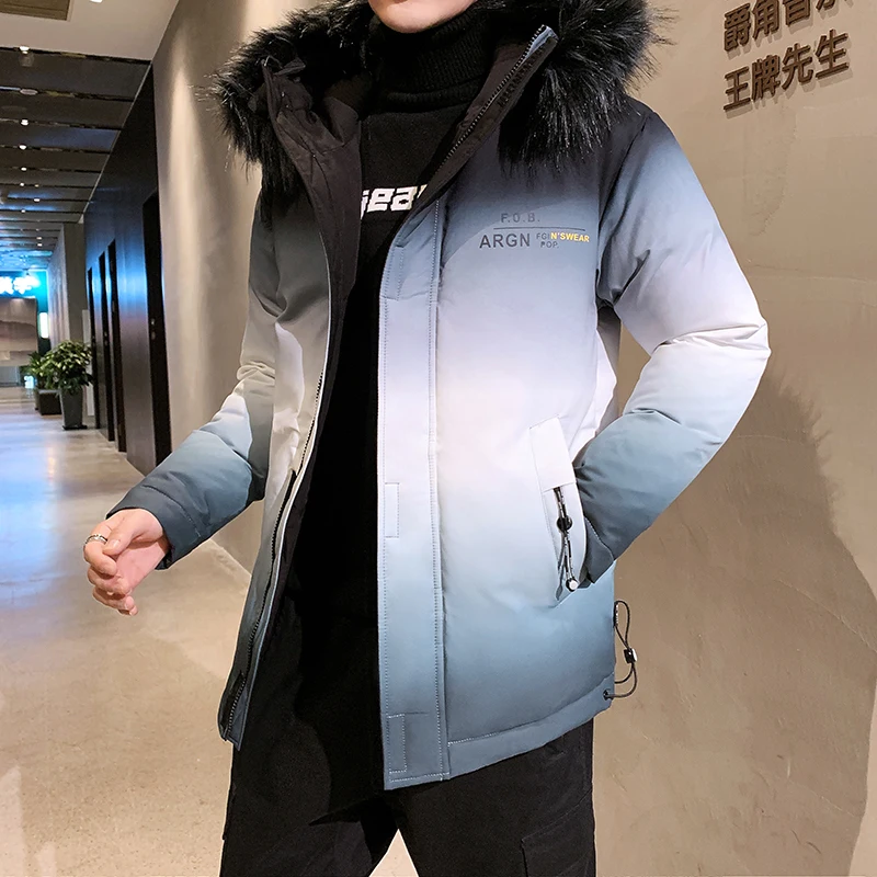 Мужская куртка с капюшоном в стиле хип-хоп, зима, уличная одежда, градиентный цвет, стеганая парка, Harajuku, плащ, ветровка, верхняя одежда