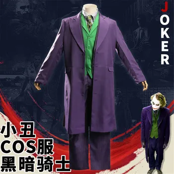 

Halloween Joker Uniform Horror Party Cosplay Dark Knight Heath Ledger Joker Purple Trench Coat Costume Clown Shoes Mask Adult