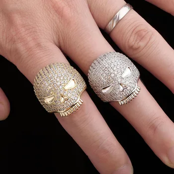 

Hip Hop Claw Setting AAA+ CZ Stone Bling Iced Out Skull Finger Rings for Men Rapper Jewelry Drop Shipping