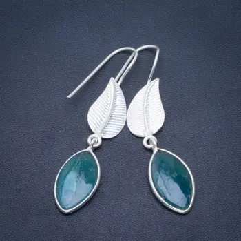 

Natural Fluorite Handmade Unique Leaf 925 Sterling Silver Earrings 2.25" B2693