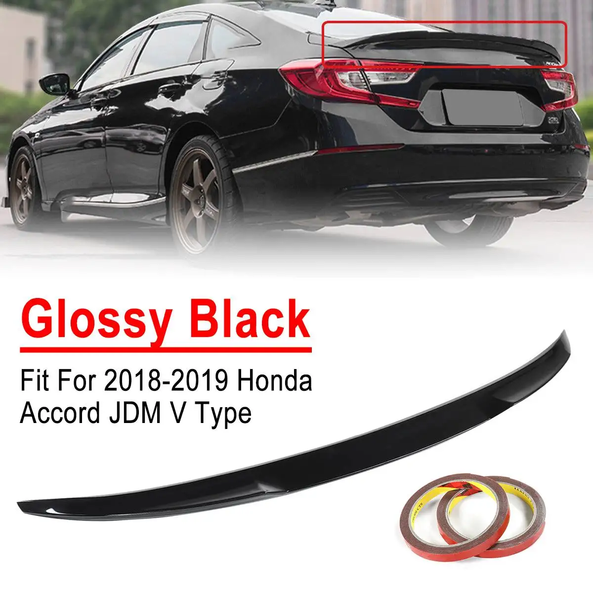 

Trunk Spoiler ABS Carbon Fiber Color / Black Auto Rear Wing V Style Spoiler For Honda For Accord 10th For JDM 2018 2019