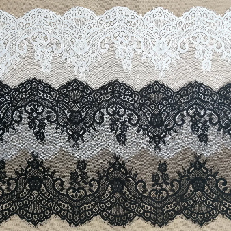 3M/Lot White Black 37cm Wide Eyelash Bilateral Lace Trim DIY Fabric Wedding Dress Curtain Clothing Accessories | Дом и сад