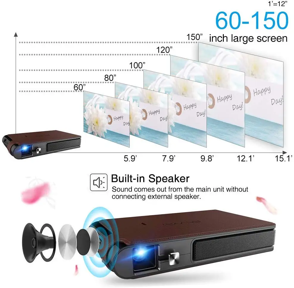  Portable Mini DLP 3D Projector HDMI WiFi Support HD 1080P Wireless Pico Pocket Projector Auto Keyst
