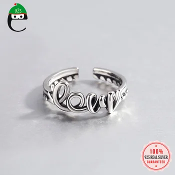 

ElfoPlataSi Genuine 925 Sterling Silver Minimalist Twist LOVE Opening Ring Sizable For Women Girl Wedding Jewelry Gift DS1993
