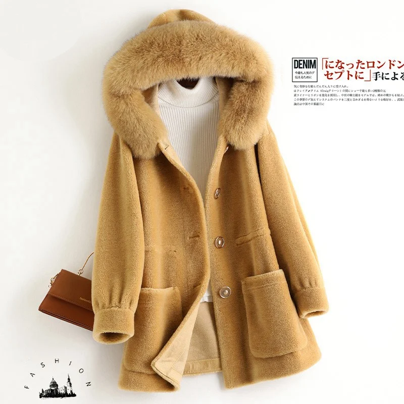 (TopFurMall) меховое пальто из натуральной шерсти с капюшоном лисьего меха зимняя