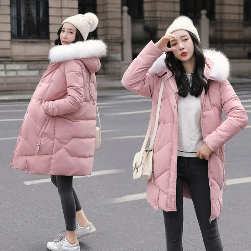 color same picture new style winter female hooded women coats fashion Korean style white pure color thick down jacket warm black cotton clothes - Цвет: color same picture