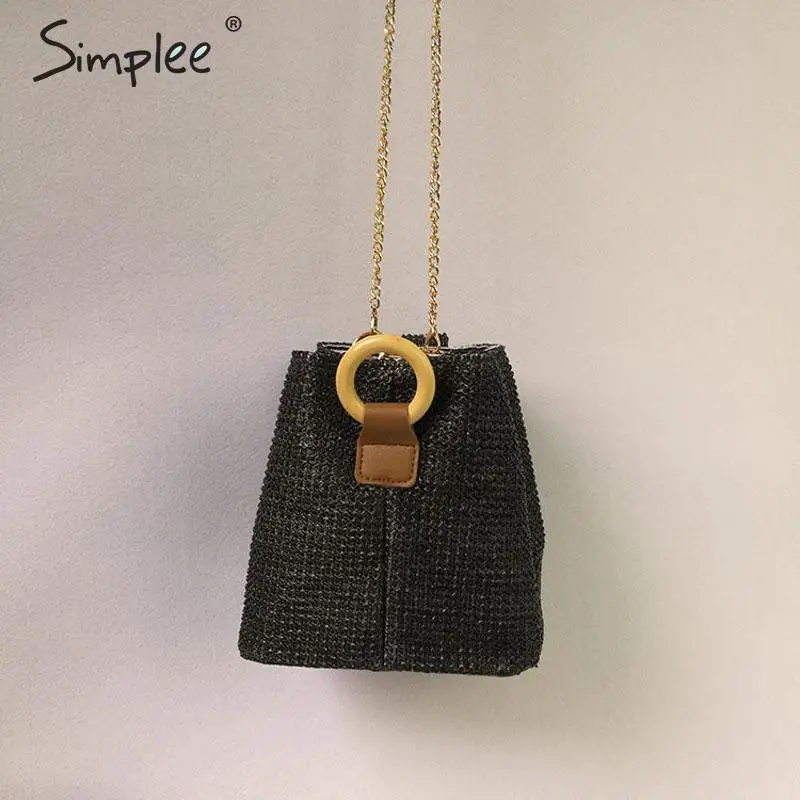 Simplee пляжные соломенные сумки для женщин, пляжная сумка, Индивидуальная сумка через плечо с замком, Дамская винтажная вязаная модная сумка на плечо ручной работы