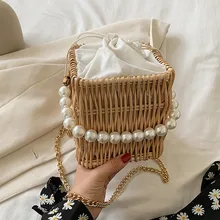

DikizFly Hot Woven Bags Pearl Totes Handbags Summer Travel Purse Fashion Beach Bags Women Straw Bag Handmade Crossbody Bag Sac
