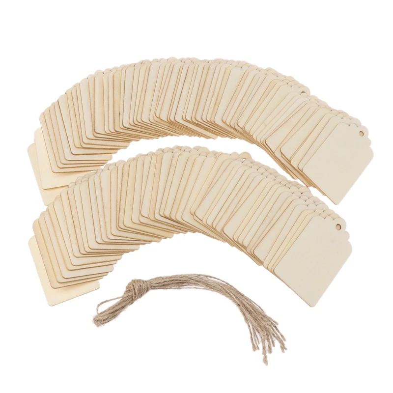 

100pcs Nature Wood Slice Gift Tags Hanging Label Wedding Party With Hemp Ropes D08D