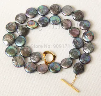 

>>16" 12mm coin fastener black pearls necklace