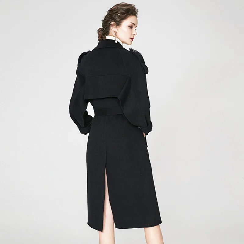 Женский стиль, длинное популярное шерстяное пальто, женская двухсторонняя высококачественная одежда, модное женское осеннее и зимнее кашемировое пальто