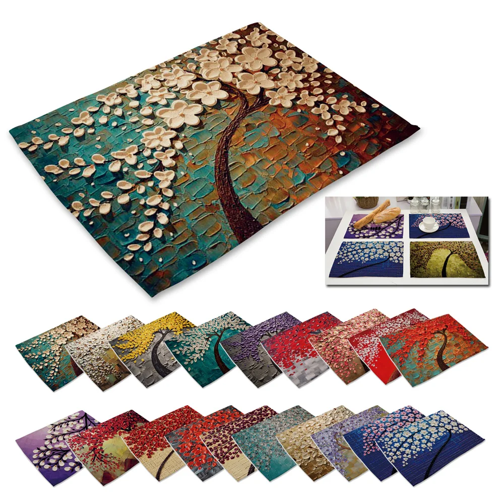 2×Dining Table Mats 3D Painting Effect Placement Insulation Washable Photograghy