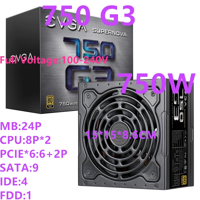 Блок питания для EVGA 80PLUS Gold полностью модульный бесшумный вентилятор источник питания Номинальная мощность 750 Вт пиковая мощность 850 Вт источник питания 750 G3