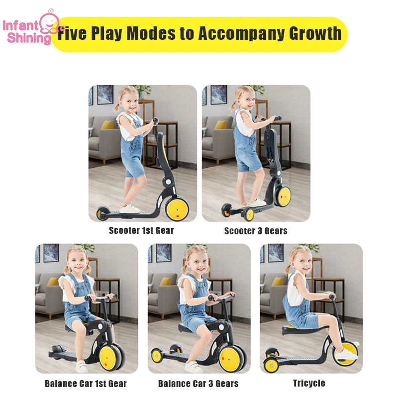 Детский Сияющий детский скутер уличные игрушки трехколесный велосипед 5 в 1